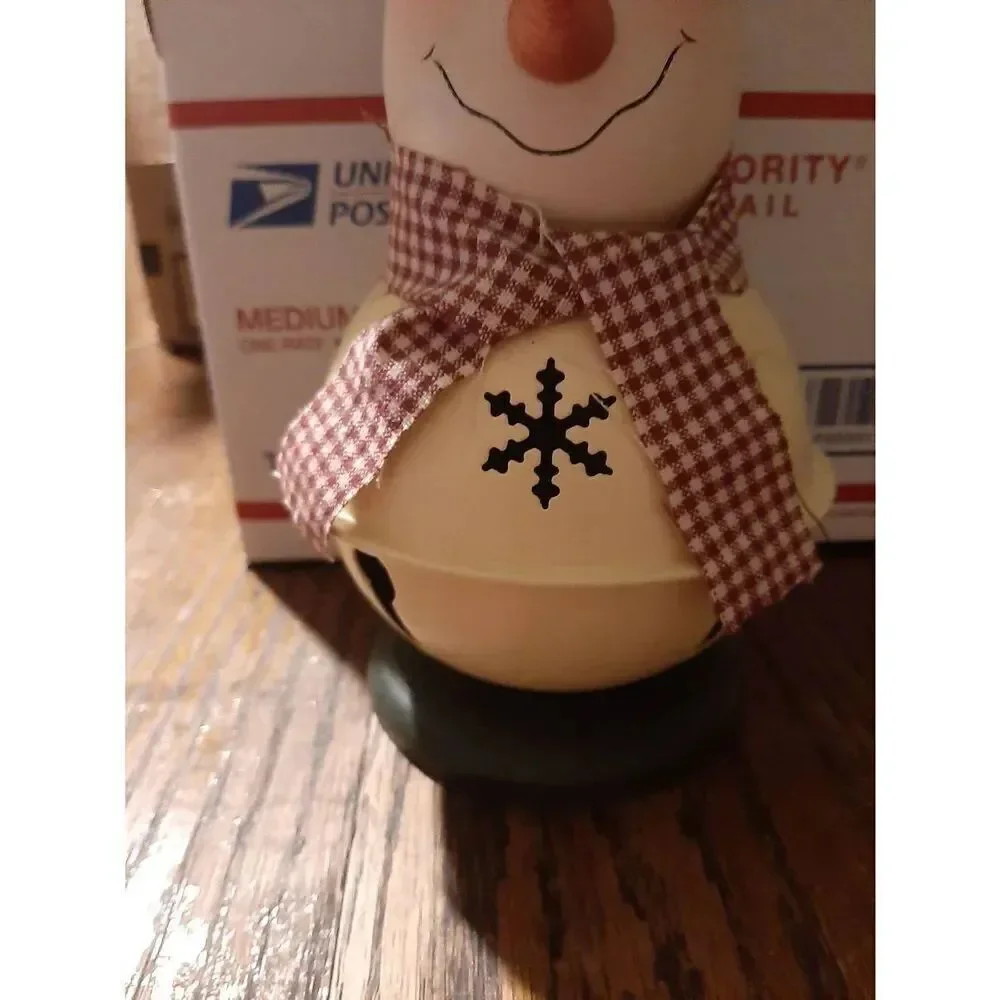 Snowman Bell Farmhouse Christmas Holiday Table Light Decor Ivory Black Burgandy